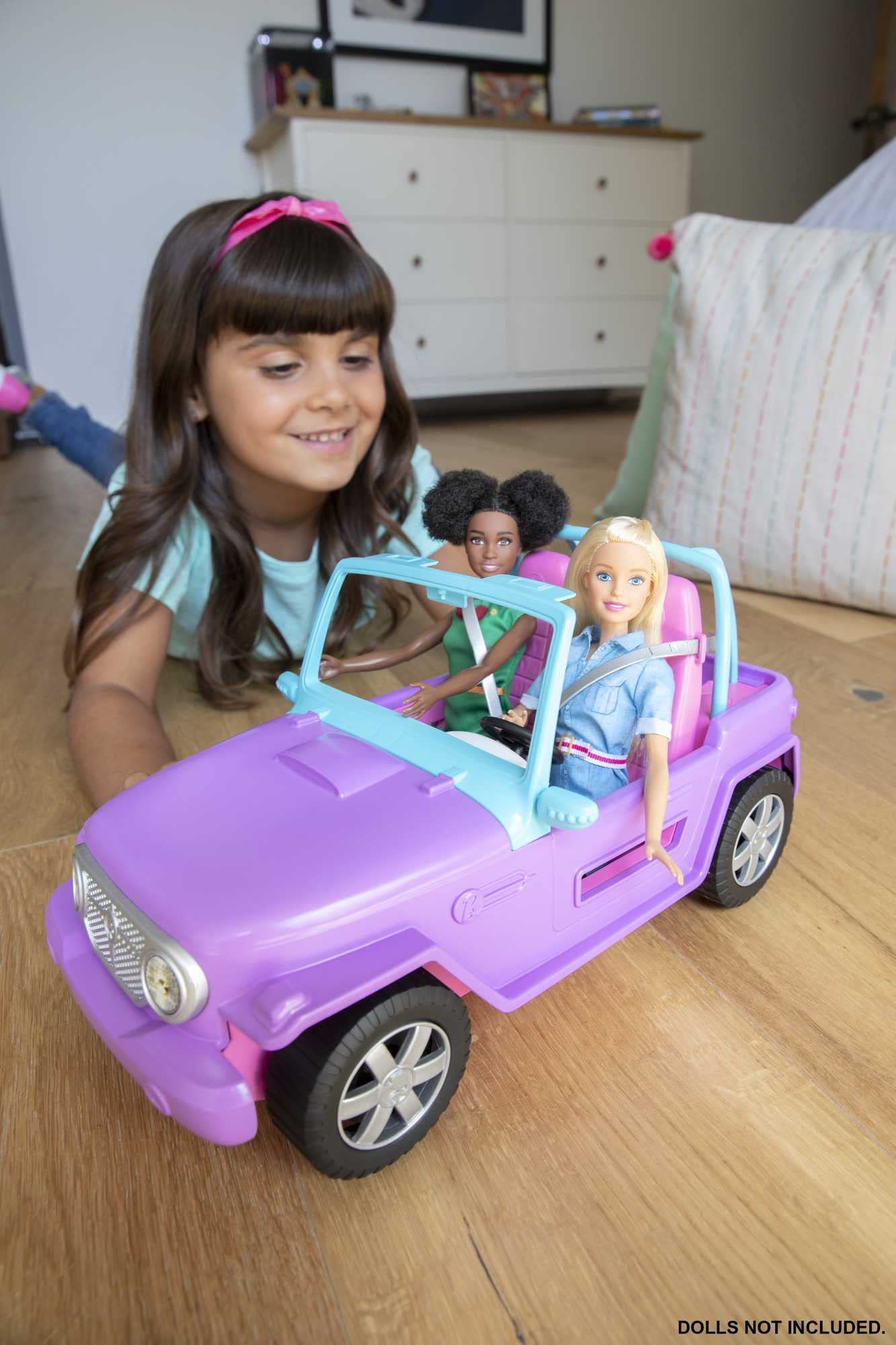 Barbie Toy Car, Doll-Sized SUV, Purple Off-Road Vehicle with 2 Pink Seats & Treaded, Rolling Wheels