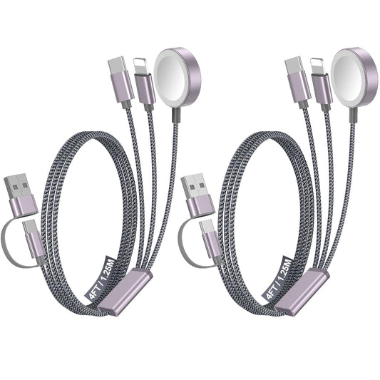 2Pack Multi Fast Charging Cable for Travel Vacation Essentials,iPhone 17 Charger,Apple Watch Charger,3-in-2USB A/Type C/Lightning Cable for iWatch,iPhone 17-11,Nintendo Switch,Airpods,Home,Office-4FT