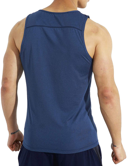 EZRUN Men's Quick Dry Sport Tank Top for Bodybuilding Gym Athletic Jogging Running,Fitness Training Workout Sleeveless Shirts(Blue,XL)