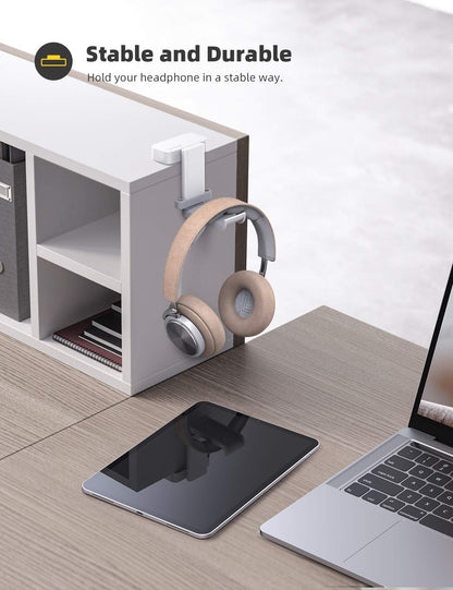 Lamicall Headphone Stand, Sticky Headset Hanger - 360 Degree Rotation Earphone Adhesive Hook Holder Mount, Table Headphone Stand with Cable Organizer, Headset Clamp for HyperX, Sennheiser -White