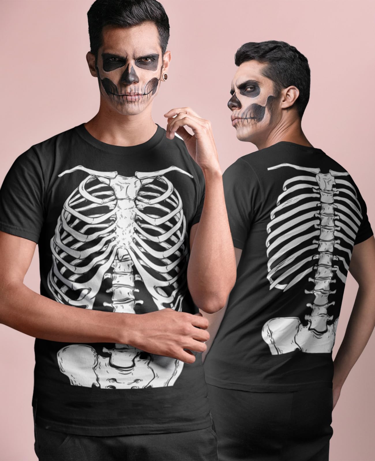 Tstars Skeleton Ribcage Shirt for Men - Xray Front and Back Halloween Outfit with Casual Funny Bones Print Tee XXXXX-Large Black