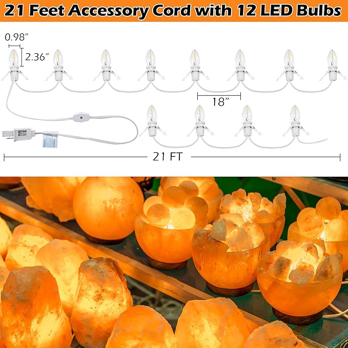 Meonum Accessory Cord with 12 LED Bulb, C7 Christmas Village Light Cord with Two Spare Fuse, Blow Mold String Lights with Switch, Xmas Decoration for Xmas Village Houses Salt Lamp