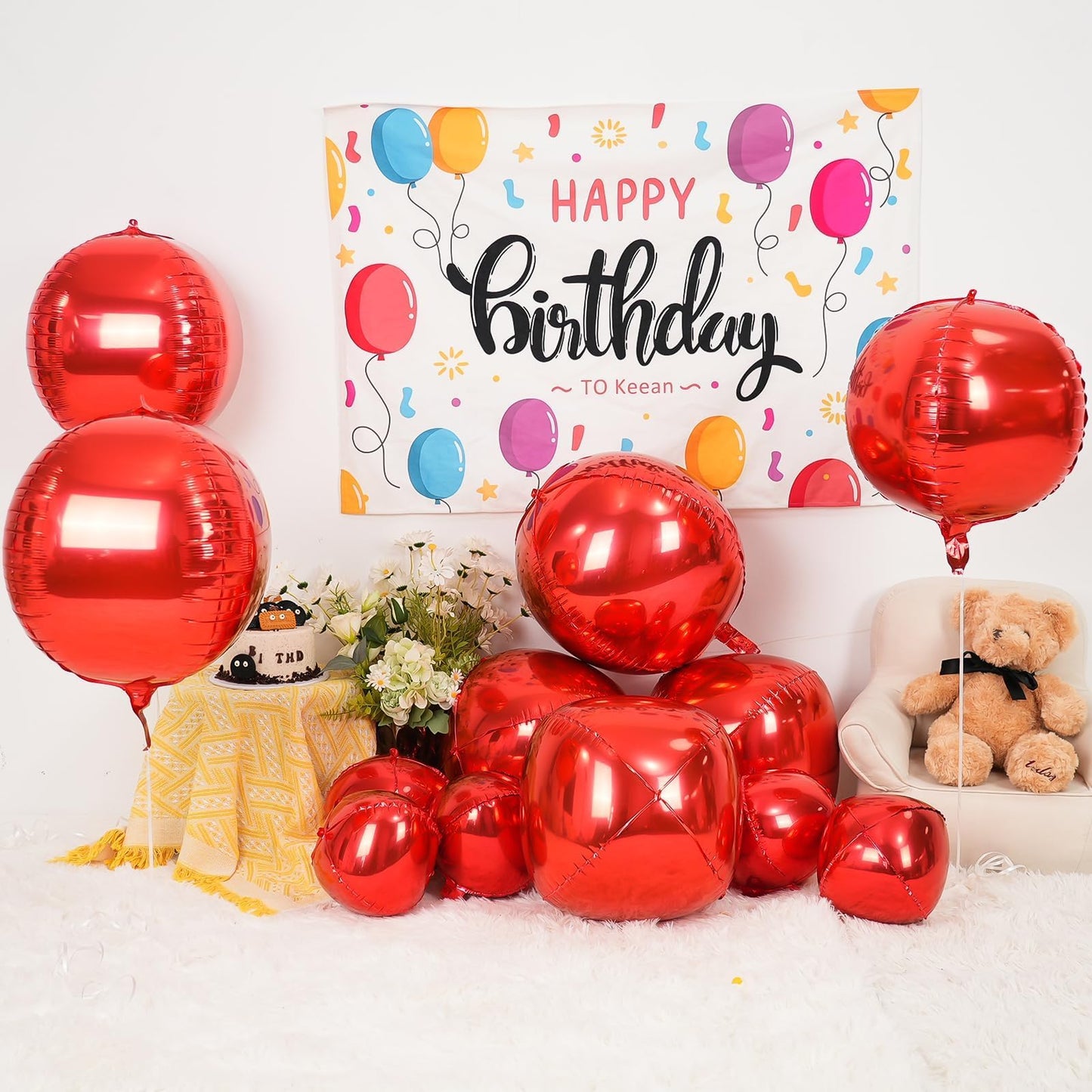 12Pcs Red Round Foil Balloons, 22" 15" 10" 4D Ball Balloons, Metallic Red Foil Balloon for Wedding Birthday Graduation Christmas New Year Party Decoration Supplies Backdrops