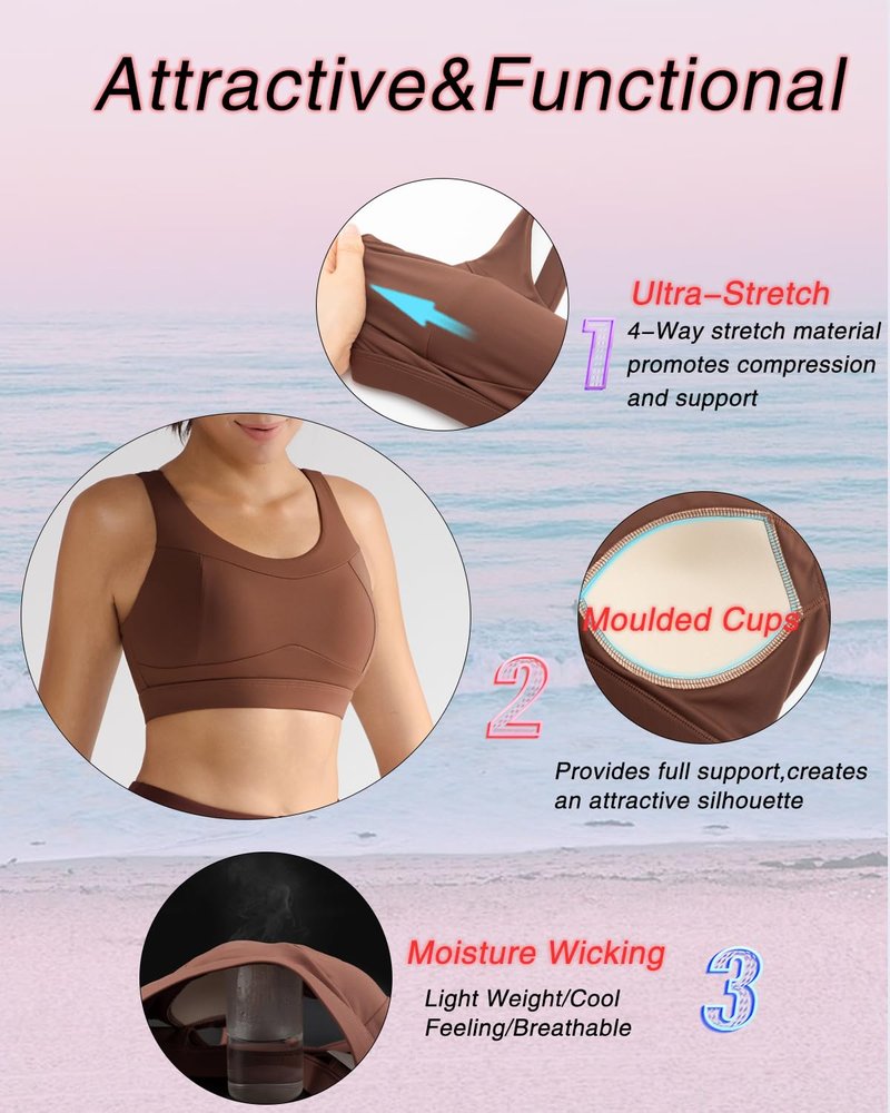 RUNNING GIRL High Impact Sports Bras for Women,Racerback Running Bra Workout Crop Tank Tops Longline Sports Bra Push up(WX2667 Espresso M)