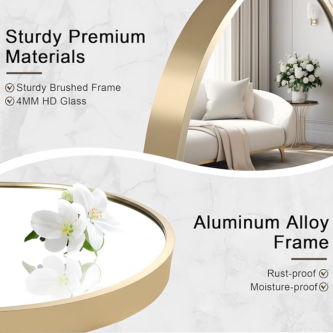 17x30 inch Oval Bathroom Mirror, Gold Vanity Wall Mirror with Brushed Metal Frame, Oval Mirrors for Bathroom, Entryway, Over Sink, Living Room