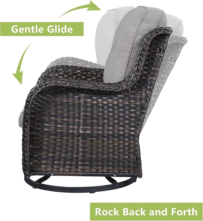 Rilyson Wicker Patio Furniture Set - 5 Piece Rattan Outdoor Sectional Conversation Sets with 2 Swivel Rocking Chairs,2 Ottomans and 1 Side Table for Porch Deck Garden(Brown/Grey)