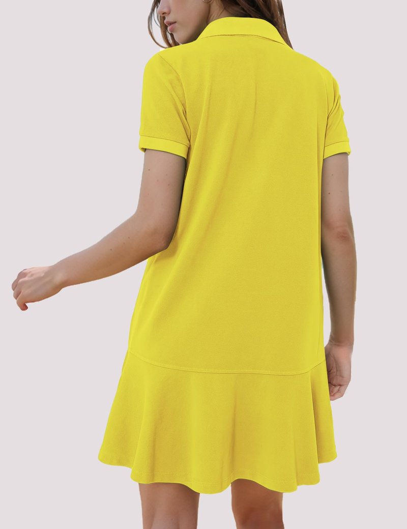 Flygo Womens Polo Dress Collared Short Sleeve Ruffle Golf Tennis T Shirt Sports Workout Mini Summer Dresses Tunic Pique(Yellow-S)