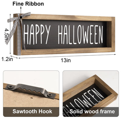flangairy Happy Halloween Sign, Wooden Halloween Table Centerpiece Decorations for Home, Indoor Home Decorative Signage Wall Shelf Desk Fireplace Mantle Rustic House Decor