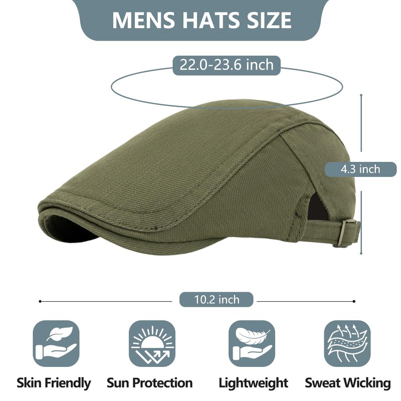meioro Cotton Newsboy Cap for Men Striped Texture Flat Cap Gatsby Irish Cabbie Ivy Newsboy Hat Adjustable Breathable Summer Flat Caps Mens Driving Hunting Fishing Golf Dress Beret Hats(Green)