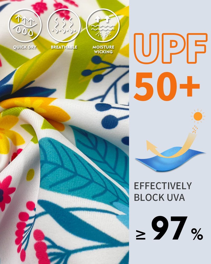 WOWENY Women Rash Guard Long Sleeve Swimsuit Top UPF 50 Sun Protection Swim Shirts Half Zip Bathing Suit No Bottom(A-White | Floral1, Large)