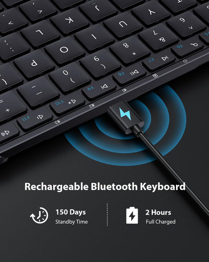 ProtoArc XK01 Foldable Bluetooth Keyboard with Number Pad - Full-Size Portable Wireless Folding Keyboard for Windows, iOS, Android & Tablets | QWERTY UK Layout | Black