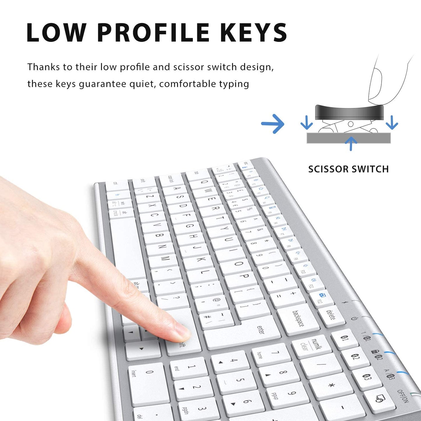 iClever Wireless Bluetooth Keyboard, Keyboard Rechargeable Bluetooth 5.1 Stable Connection to Multi Devices Silent Slim Keyboard for Mac, iPad, iPhone, iOS, Android, Windows, QWERTY UK Layout