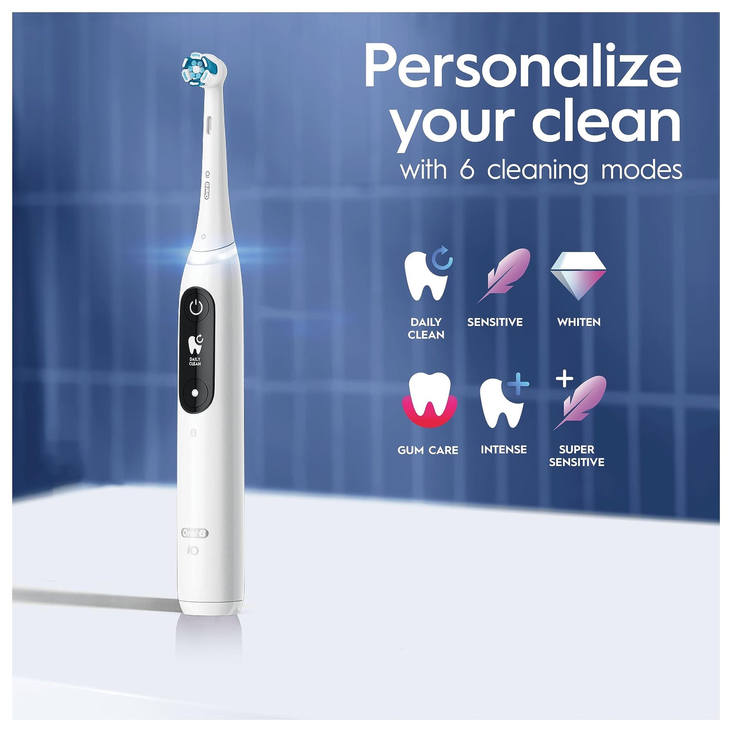Oral-B iO8 Electric Toothbrushes For Adults, App Connected Handle, 1 Toothbrush Head & Travel Case, 6 Modes with Teeth Whitening, 2 Pin UK Plug, White