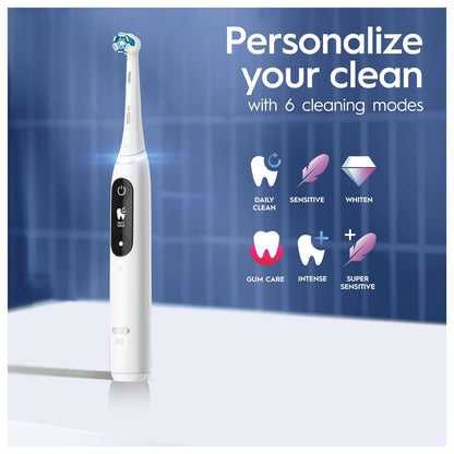 Oral-B iO8 Electric Toothbrushes For Adults, App Connected Handle, 1 Toothbrush Head & Travel Case, 6 Modes with Teeth Whitening, 2 Pin UK Plug, White