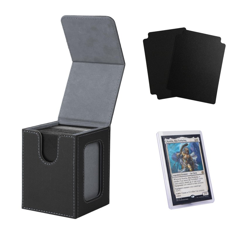 Venssu MTG Deck Box With Slot For Commander Display, Patented Design, Fits 100+ Double /120+ Single Sleeved Cards, With 2 Dividers And 1 Toploader,Compatible with board game TCG CCG (Black＆Grey)
