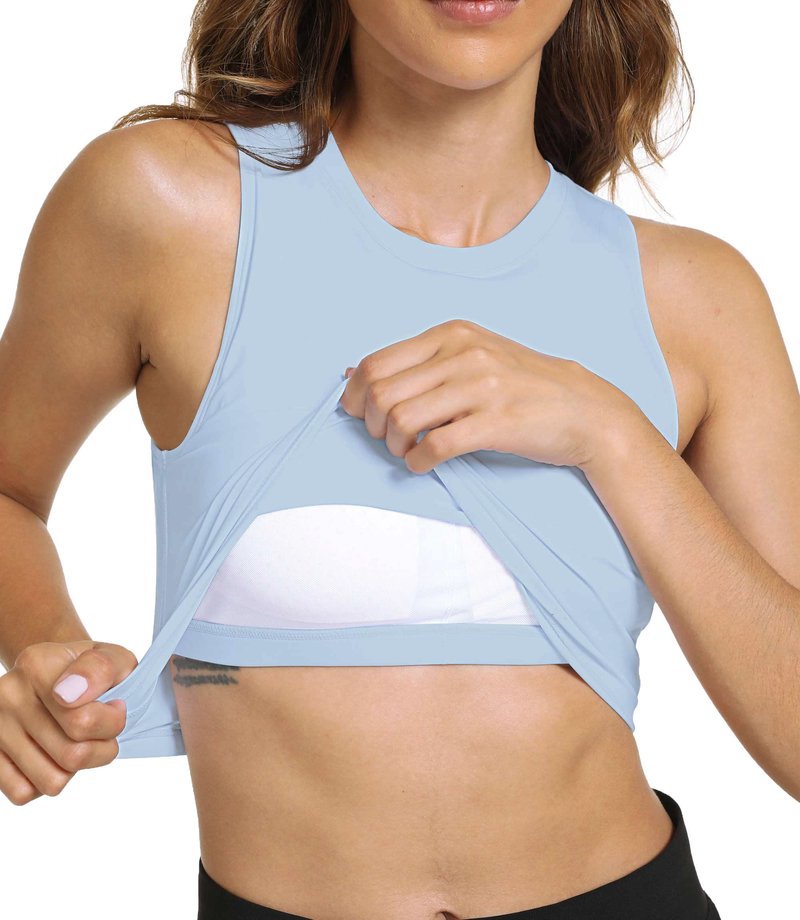 Sports Bras for Women Removable Padded Athletic Yoga Running Crop Tops Sleeveless Gym Workout Tops (Denim Blue M)