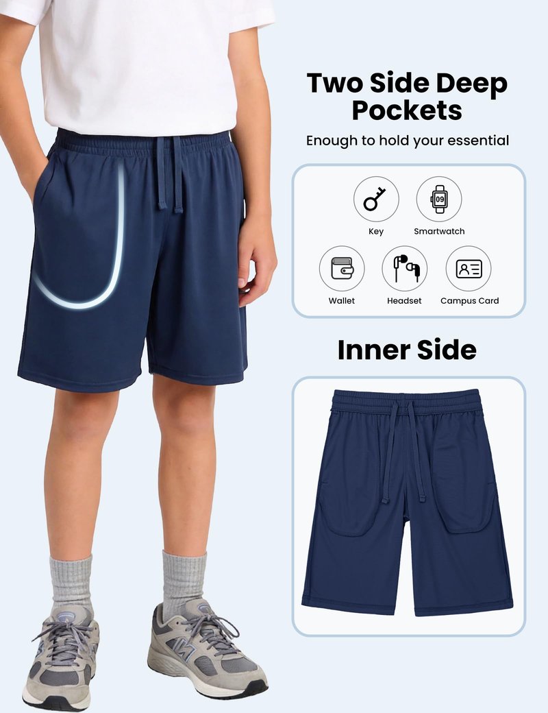 MLYENX 5 Pack Boys Athletic Shorts Active Performance Youth Kids Basketball Shorts Quick Dry with Elastic Waist Pockets