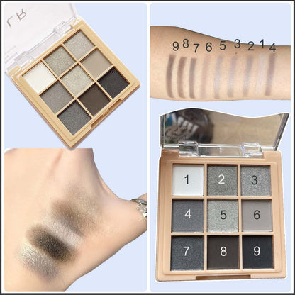 9 Color Matte & Shimmer Eyeshadow Palette, Waterproof High Pigmented Smokey and Cool-Toned Shadows in Black Gray Silver and White, Makeup Palette for Smoky Gothic and Halloween Looks(Black#)