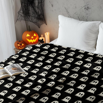 Horaldaily Halloween Flannel Blanket Throw, Cute Ghost Black Soft Fuzzy Plush Cozy Fleece Blankets for Couch Sofa Bed Lounging, Ideal Gifts for Kids Adults Wife Self, 50x60