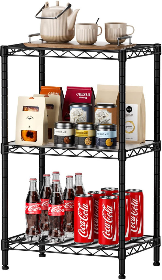 SINGAYE 3 Small Shelves Storage Shelf Wire Shelving Unit Metal Shelf Adjustable Organizers Storage Shelving with Wheels for Bathroom Laundry Room Kitchen Pantry11.6”D x 17.6”W x 30”H Black