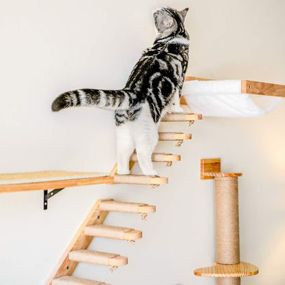 FUKUMARU Cat Climbing Shelf Wall Mounted, Four Step Cat Stairway with Jute Scratching for Cats Perch Platform Supplies, 40 x 22 cm, Left to Right