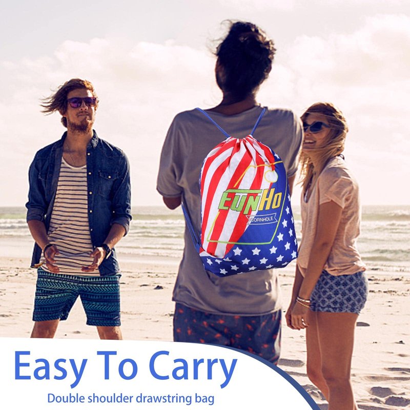 EunHo Regulation Cornhole Bags Set of 8 - Dual Sided Slick and Stick Cornhole Bean Bags for Tossing Game Professional All Weather Pro Corn Hole Bags with Tote Bag (American Flag)