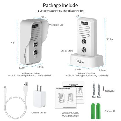 Wireless Intercom Doorbells for Home Classroom, Wuloo Waterproof Electronic Doorbell Chime with 2640 Feet Range 3 Volume Levels Rechargeable Battery (1&1-Black)