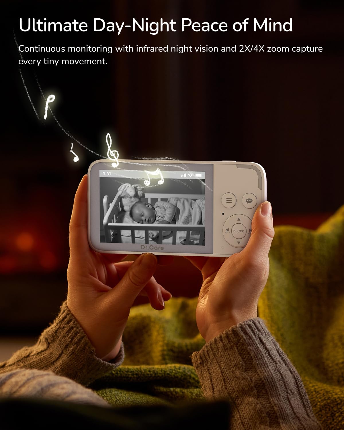 Dr.Care NeoView Video Baby Monitor -3.5” Screen, 2-Way Audio, Video Loop Recording, Night Vision, Real-Time/VOX Monitoring, Temperature Sensor, Lullabies, No Wi-Fi (Supports Up to 128GB)