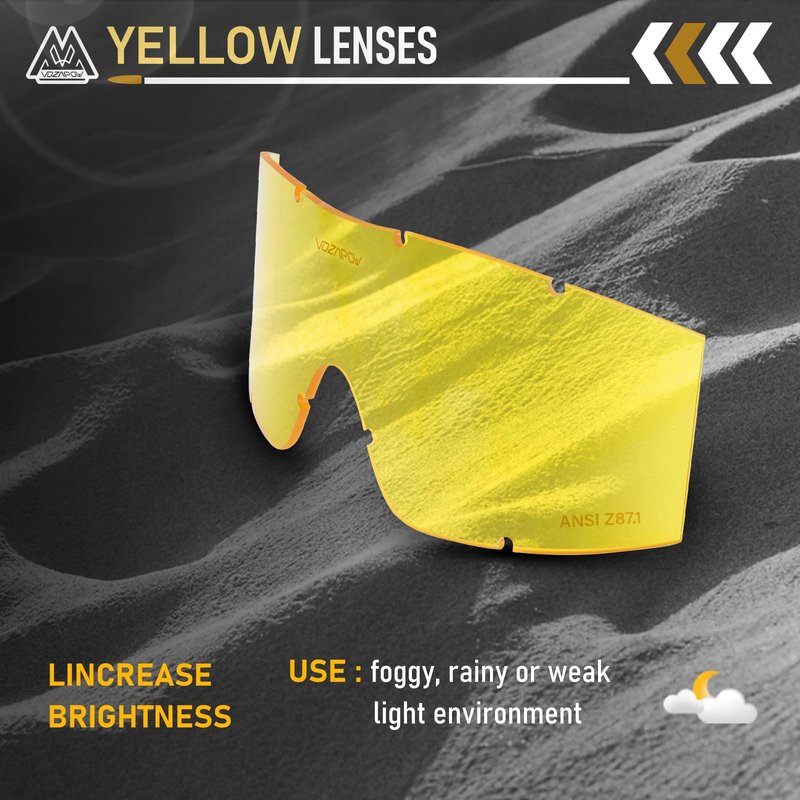 VOZAPOW Airsoft Goggles Replacement Lens (Yellow)