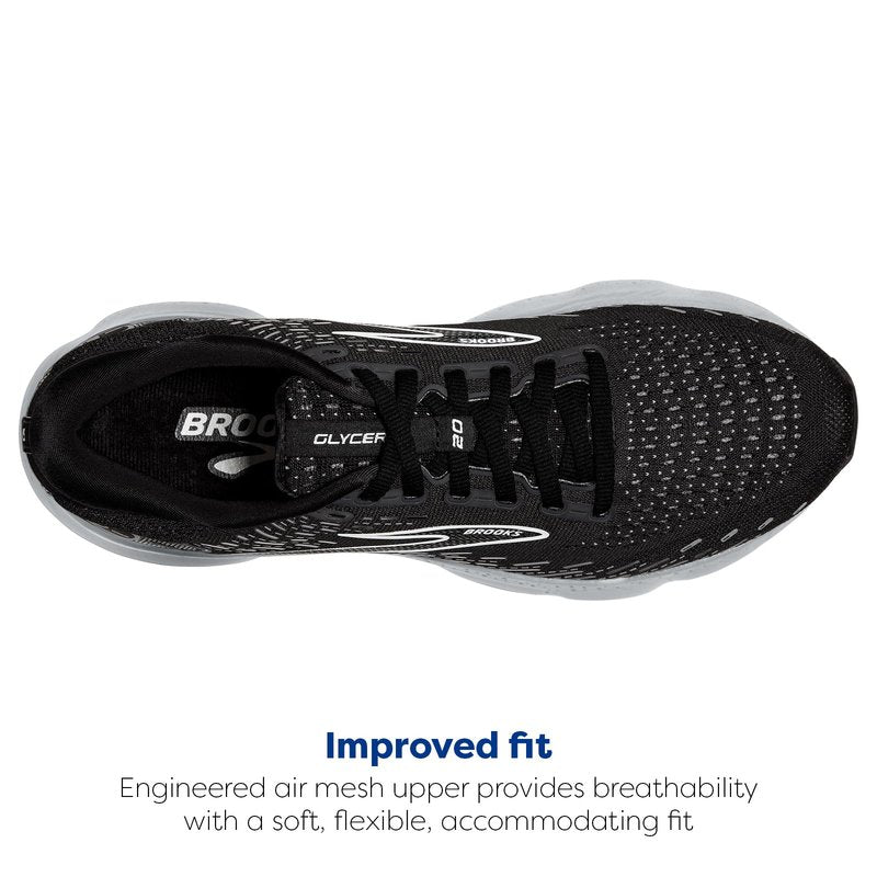 Brooks Men's Glycerin 20 Neutral Running Shoe - Black/White/Alloy - 9 Wide