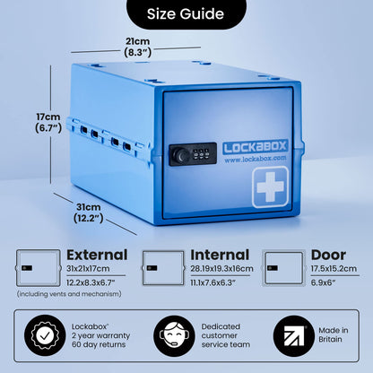 Lockabox One™ | Premium Lockable Medicine Box (A4-Sized) | Lightweight & Hygienic Medicine Lock Box | Made In Britain | External Size 31 x 21 x 17 cm (Medi Blue)