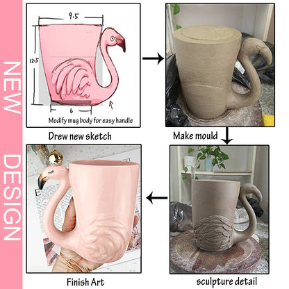 16 oz Cute Pink Coffee Mug Ceramic Flamingo Gift Unique Cups Mom Day Gift for Women Her Grandma Pretty Mug Funny Coffee Cup Funky Xmas Presents for Girlfriend Decorative Animal Decor Christmas Mugs