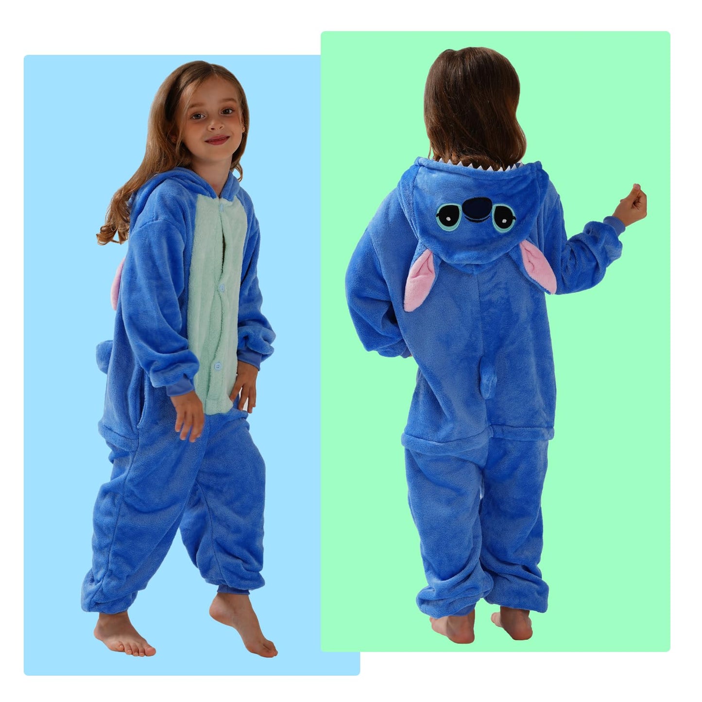SCOPUCI Unisex Children Animal Onesie Pajamas,Kids Flannel Halloween Cosplay Costume/Homewear/Sleepwear (Blue-a,9-10 Years)