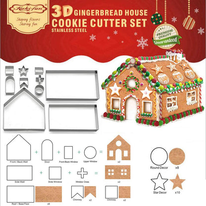 Sakolla (Set of 10) Gingerbread House Cookie Cutter Set, 3D Gingerbread House Kit Christmas Cookie Cutters for Kids Gingerbread Houses Mold Gift Box Packaging