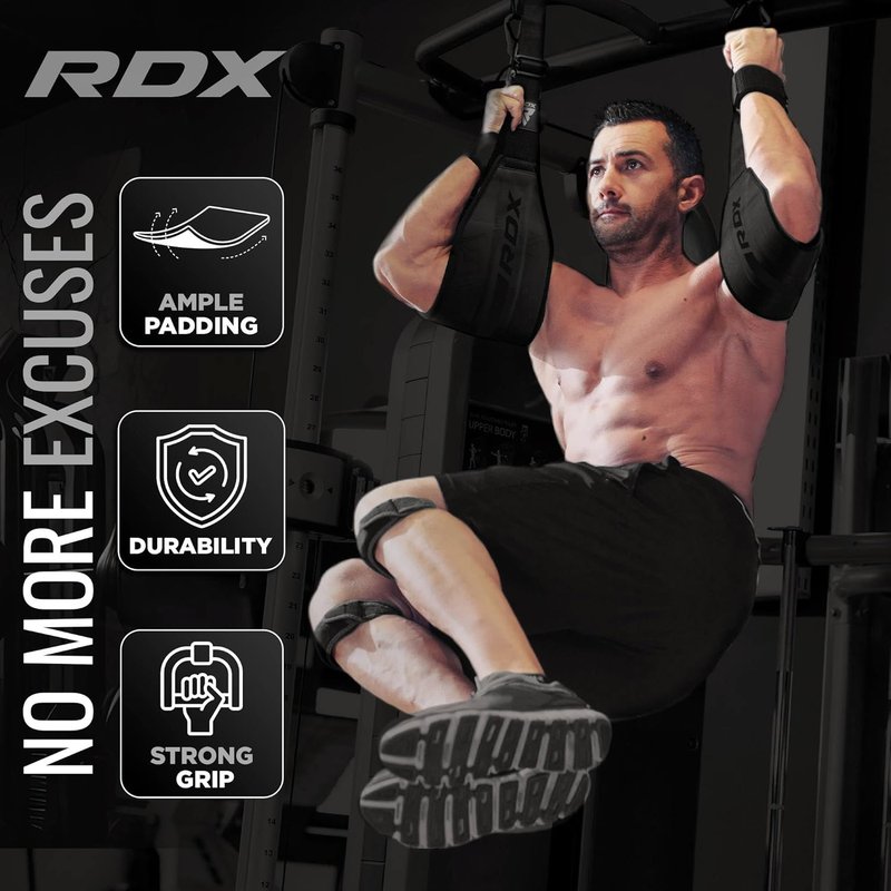 RDX AB Straps for Pull Up Bar - Maya Hide Leather Arm Support Slings for Abdominal Muscle Building | Padded D-Ring Design