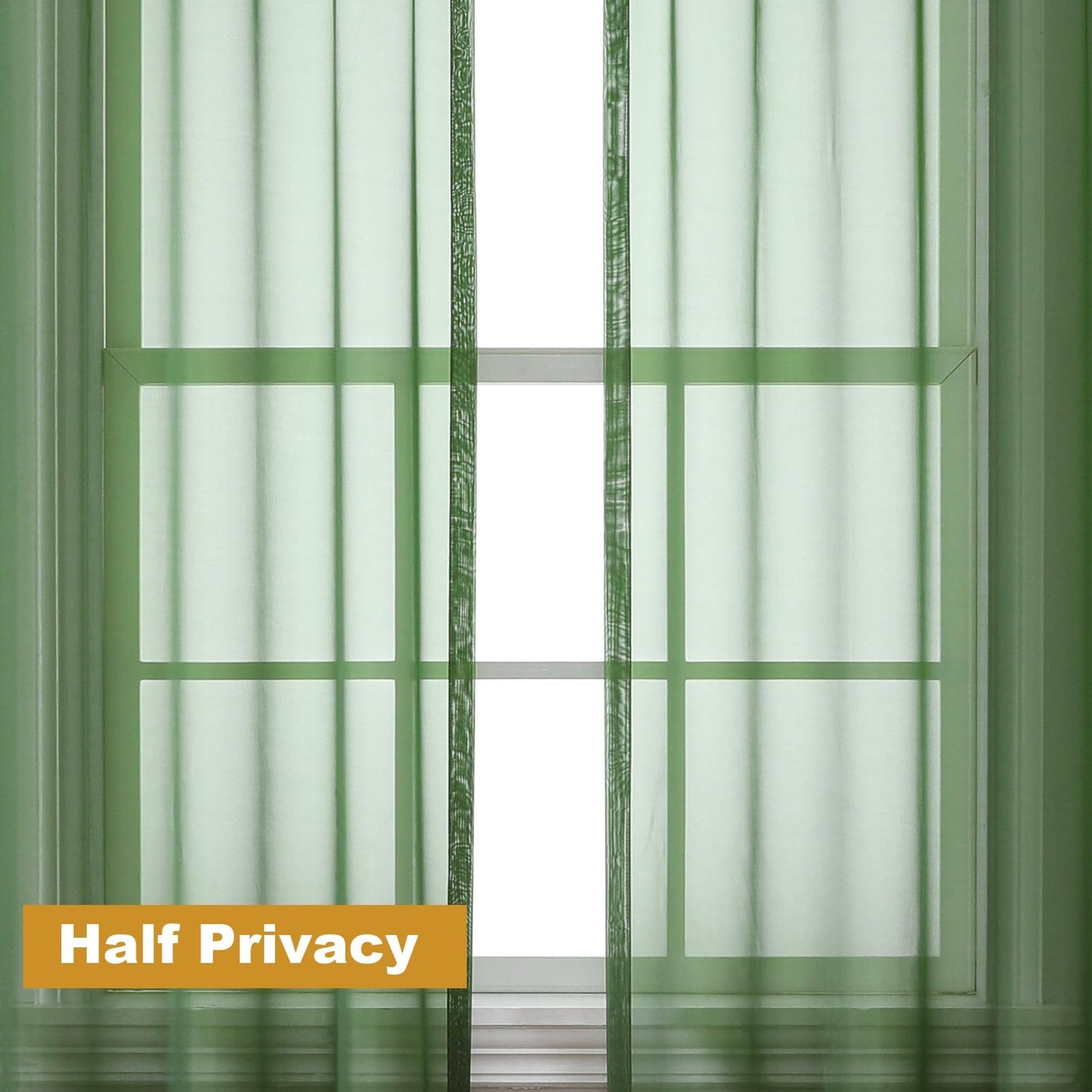 Airwill Short Sage Green Cafe Curtains - 36 Inch Tier Rod Pocket Sheers for Bathroom & Small Windows, 2 Panels