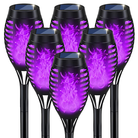 IkeeRuic Halloween Decorations Outdoor, Purple Halloween Solar Lights with Flickering Flame, Solar Torch Lights for Yard Decorations, Waterproof Outdoor Lighting for Garden Pathway Patio Outside Decor
