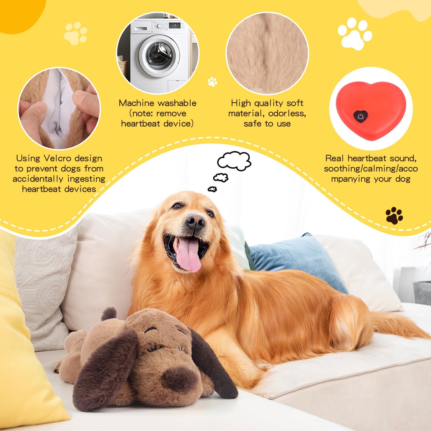 BEVERLYSHARK Heartbeat Puppy Toy Dog Anxiety Relief Calming Aid Heartbeat Stuffed Animals Pet Comfort Cuddle Sleep Aid Puppy Behavioral Training Aid Toy for Dog Cat