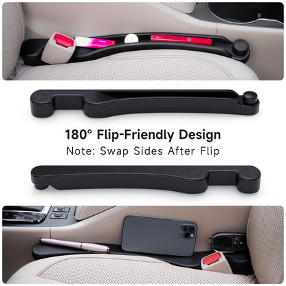 Car Seat Gap Filler Set of 2, 3IN1 Seat Side Gap Filler Plug with Storage Slot & Hook Function, Soft Foam Universal Fit Car SUV Truck Fill Gap Between Seats Console Organizer（Narrow Black）
