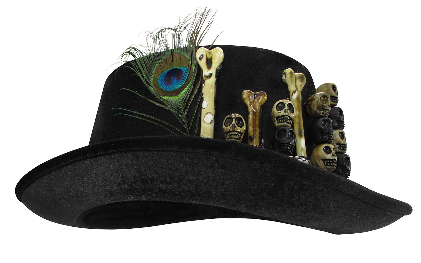 Nicky Bigs Novelties Deluxe Voodoo Top Hat – Gothic Costume Voodoo Hat with Skulls, Bones & Feathers – Mens Witch Hat for Halloween, Witch Doctor, Mardi Gras, and Themed Party Outfits