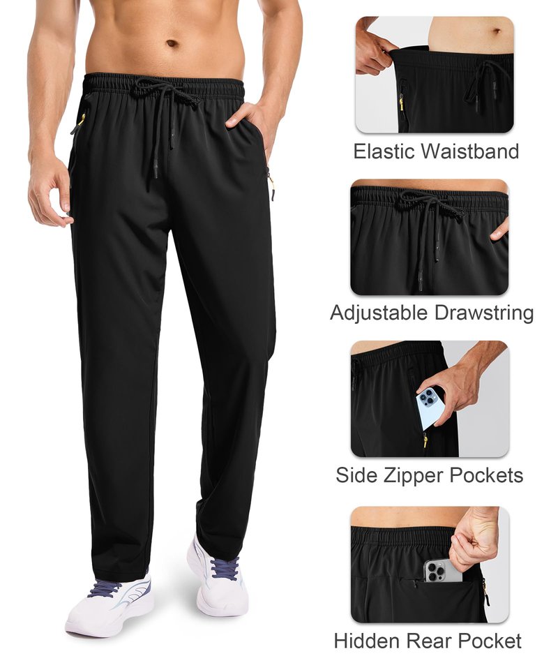 Zoofly Men's Sweatpants Lightweight Workout Track Pants Quick Dry Water Resistant Athletic Pants for Men Jogger Outdoor Running with Zipper Pockets Black S