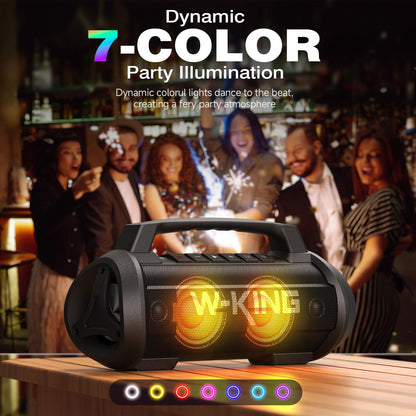 W-KING Portable Speakers Bluetooth Wireless, 120W Max Loudest Bluetooth Speaker, IPX6 Waterproof Outdoor Speaker with 70W Deep Bass/2*Subwoofer/DSP/EQ/42H/LED/MAC-in/Power Bank, Large Party Boombox