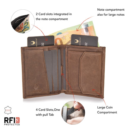 DONBOLSO Slim Wallet Rome I Genuine Leather Card Holder with Coin Pocket I Thin Purse with RFID Protection for Men and Women I Brown Vintage, Kids Wallets for Boys