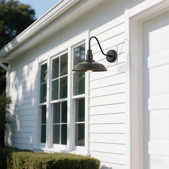 Gooseneck Outdoor Light Fixture, 10" Dome Exterior Farmhouse Lights for Barn, Bronze Porch Lighting, Gooseneck Wall Sconce for Patio Garage House