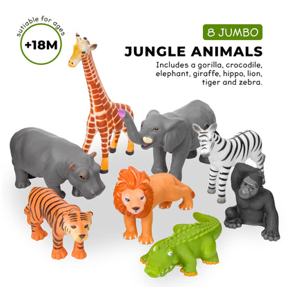 Learning Minds Jungle Animal Figures - Set of 8 Jumbo Zoo Animals For 1, 2, 3 Year Olds - Toy Safari Animals For Kids Age 18 Months Plus - Toys For 1 Year Old Boys - Suitable From 18 Months
