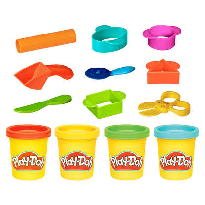 Play-Doh Starter Set, 9 Accessories, 4 Cans with Blue, Green, Red, and Yellow Modeling Compound & Travel Bag, Preschool Toys for Boys and Girls 3+ Year Old
