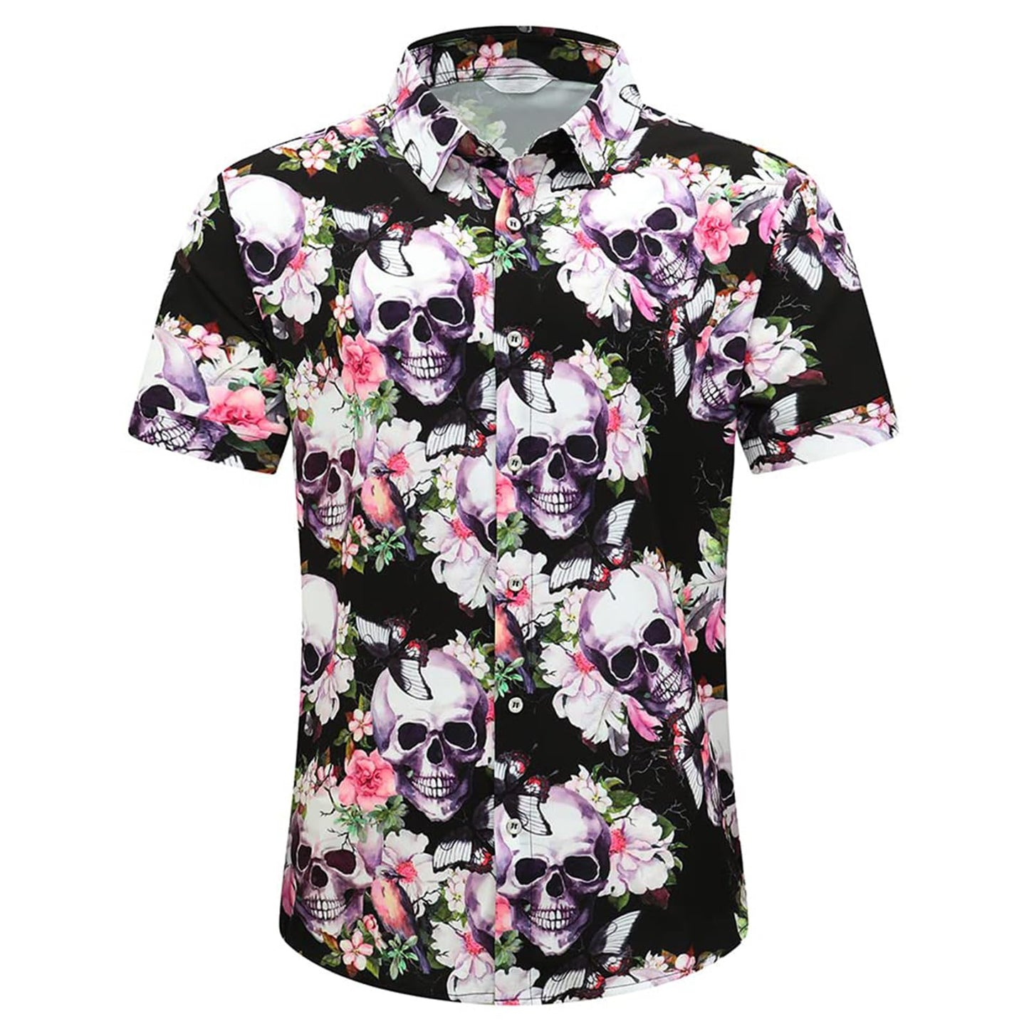 Men's Halloween Shirt Short Sleeve Button Down Male Funny Print Hawaiian Shirt Holiday Beach Skull Pumpkin Bat Witch Tops