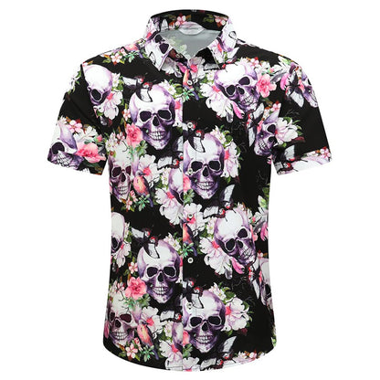 Men's Halloween Shirt Short Sleeve Button Down Male Funny Print Hawaiian Shirt Holiday Beach Skull Pumpkin Bat Witch Tops