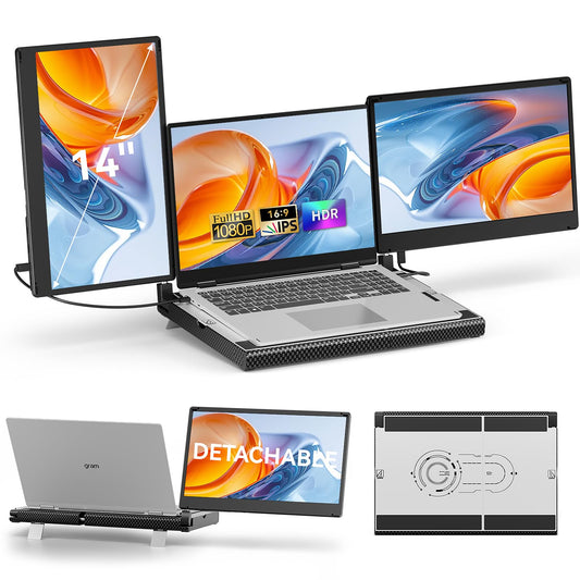 14" Dual Laptop Screen Extender with 1.3lbs - Ultra Thin Portable Monitor for Laptop Plug & Play, FHD 1080P Laptops Extended Monitor for 13"-17" Laptops, USB-C/HDMI Travel Display for Mac/Win