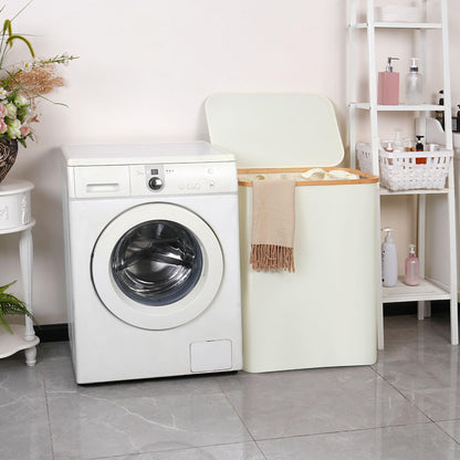 efluky Laundry Hamper with Lid, 160L Tall Laundry Basket with Bamboo Handles for Clothes and Toys, Collapsible Laundry Hamper with 2 Inner Bags for Bedroom and Bathroom, Beige